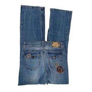 Arizona Jean Vintage y2k Girls Size 14 Flap Back Jeans Peace Sign Embellished Fl